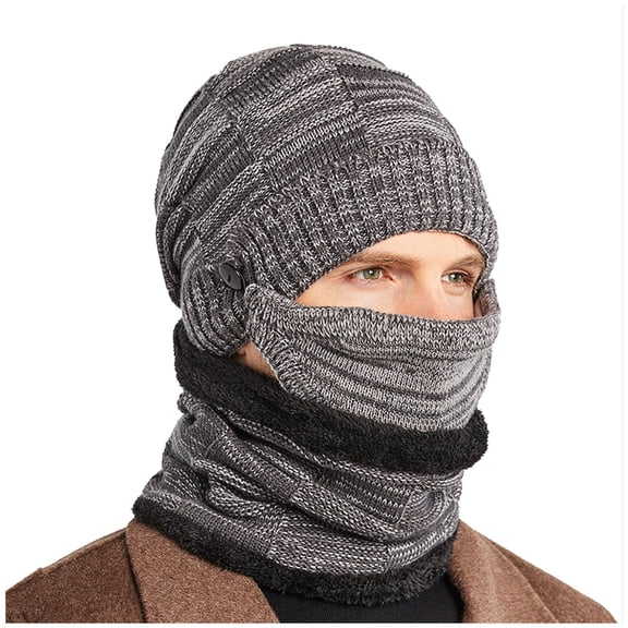Women's Bomber Hats Men'S Winter Knitted Fleece Windproof Hat Scarf Mask Three-Piece Winter Knitted Hat Men'S Warm Hat, Women's Accessories Bomber Hats