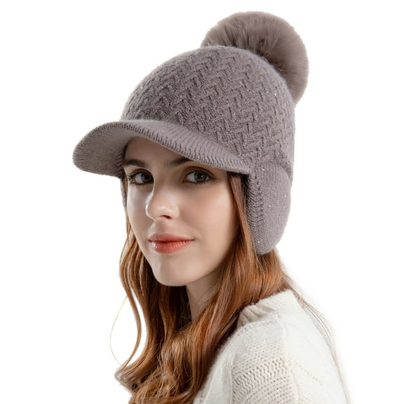 Women's Bomber Hats Women Winter Warm Hhat Ear Protection Knitted Wool Hat Thickened Duck Tongue Baseball Cap Cold Proof Pullover Cap, Women's Accessories Bomber Hats