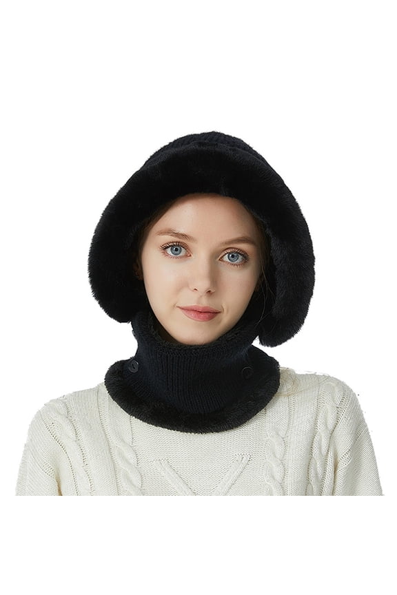 Women's Bomber Hats Womens Solid Color Knit Hat Ear Protector Scarf Warm Fashion Versatile Hat Women's Accessories Bomber Hats