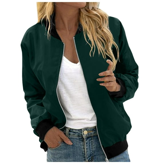 Women's Bomber Jacket Casual Coat Zip Up Outerwear Windbreaker with Pockets S-XXL