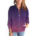 thumbnail image 1 of Women's Bomber Jacket Casual Gradient Zip Up Coat Fashion Color Block Lightweight Windbreaker Outerwear with Pockets, 1 of 6