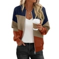thumbnail image 1 of Women's Bomber Jacket Casual Gradient Zip Up Coat Fashion Color Block Lightweight Windbreaker Outerwear with Pockets, 1 of 6