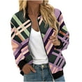 thumbnail image 1 of Women's Bomber Jacket Casual Printed Baseball Coat Long Sleeve Outerwear Windbreaker with Pockets Zip Up Cropped Sweatshirt (Pink S), 1 of 5