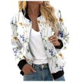 thumbnail image 1 of Women's Bomber Jacket Causal Floral Zip Up Long Sleeve Coat with Pockets 2025 Lightweight Loose Fall Fashion Outerwear Cardigan, 1 of 5