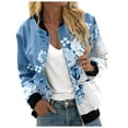 thumbnail image 1 of Women's Bomber Jacket Causal Floral Zip Up Long Sleeve Coat with Pockets 2025 Lightweight Loose Fall Fashion Outerwear Cardigan, 1 of 5