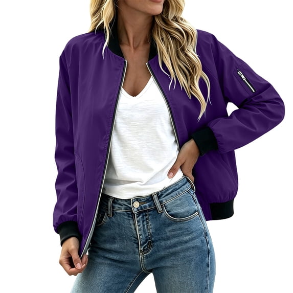 Women's Bomber Jacket Lightweight Long Sleeve Zip Up Casual Fall Jacket with Pockets