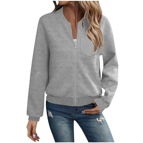 Women's Bomber Jacket Long Sleeve Zip up Flight Jackets Lightweight Jacket for Women Gray S