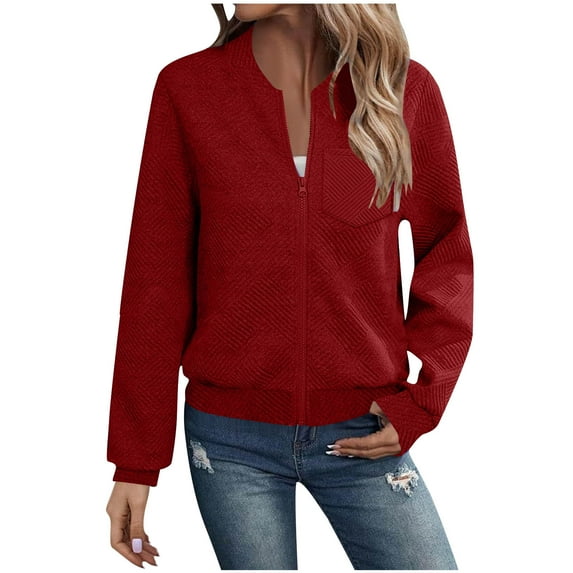 Women's Bomber Jacket Long Sleeve Zip up Flight Jackets Lightweight Jacket for Women Red M