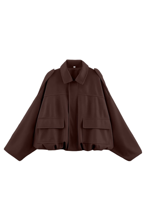 Women's Bomber Jacket Oversized Faux Suede Coat Batwing Sleeve Cropped Overcoat Patchwork Tops Vintage Cardigan Jackets Drop Shoulder Outerwear Collared Casual Costume