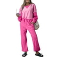 thumbnail image 1 of Women's Bonbon Contrast Patchwork Pullover and Drawstring Joggers Set, 1 of 12