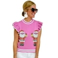 thumbnail image 1 of Women's Bonbon Sequin Father Christmas Ruffled Sleeve Sweater T-Shirt for Festive Cheer | [ZhiHiMeRi] | (US 12-14)L, 1 of 7