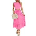 thumbnail image 1 of Women's Bonbon Textured Ruffle Trim Crop Vest & Lace-Up Long Skirt Set - [ZhiHiMeRi] | (US 12-14)L, 1 of 12
