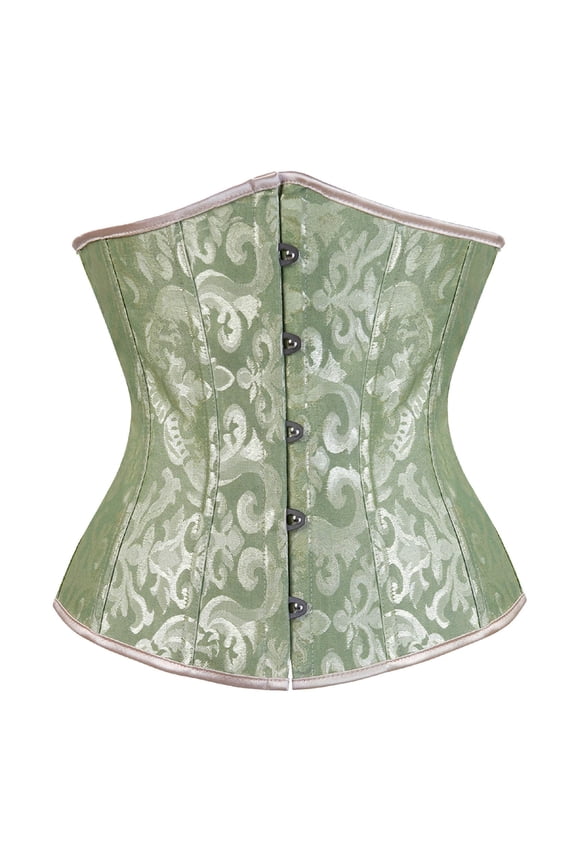 Women's Boned Corset, Jacquard Pattern Waist Training Shapewear, Vintage Style Tight Lacing Underbust Corset for Special Occasions and Body Shaping-Green