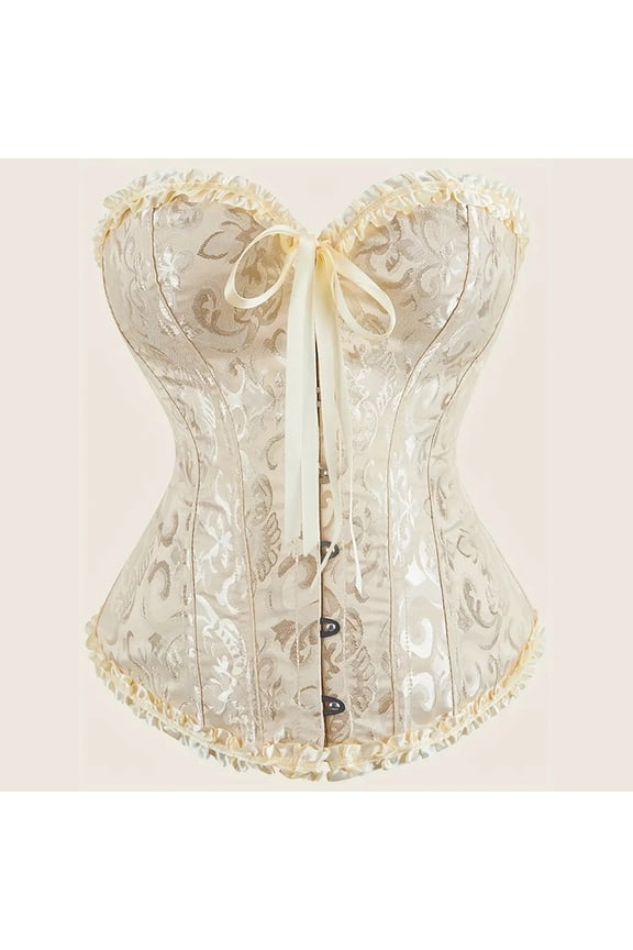 Women's Boned Corset, Lace Off Shoulder Jacquard Bustier for Waist Training, Overbust Body Shaper Lingerie Top, Sexy Shapewear for Special Occasions-Beige