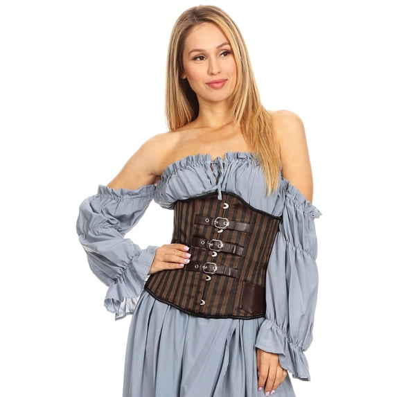 Women's Boned Underbust Steampunk Renaissance Strappy Waist Corset
