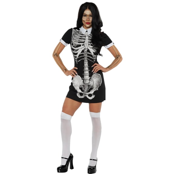 Women's Preppy Boneyard Skeleton School Girl Dress Costume Large 12-14