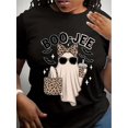 thumbnail image 1 of Women’s Boo-Jee Leopard Ghost Graphic T-Shirt, Cute Bougie Ghost With Coffee Bag Bow Sunglasses Print Crew Neck Short Sleeve Tee, Soft Cotton Funny Girly Fall Halloween Casual Top, 1 of 8