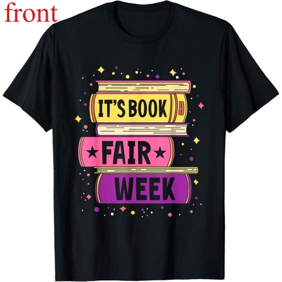 Women's Book Fair Graphic Cotton T Shirt Cute Comfortable Short Sleeve Round Neck Top Black S-5XL