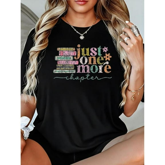 Women's Book Graphic Comfortable T Shirt Casual Breathable Short Sleeve Round Neck Top Black S-5XL