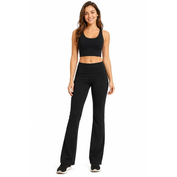 Women's Boot Cut Flare Yoga Pants Wide Waistband Comfortable Stretch Cotton