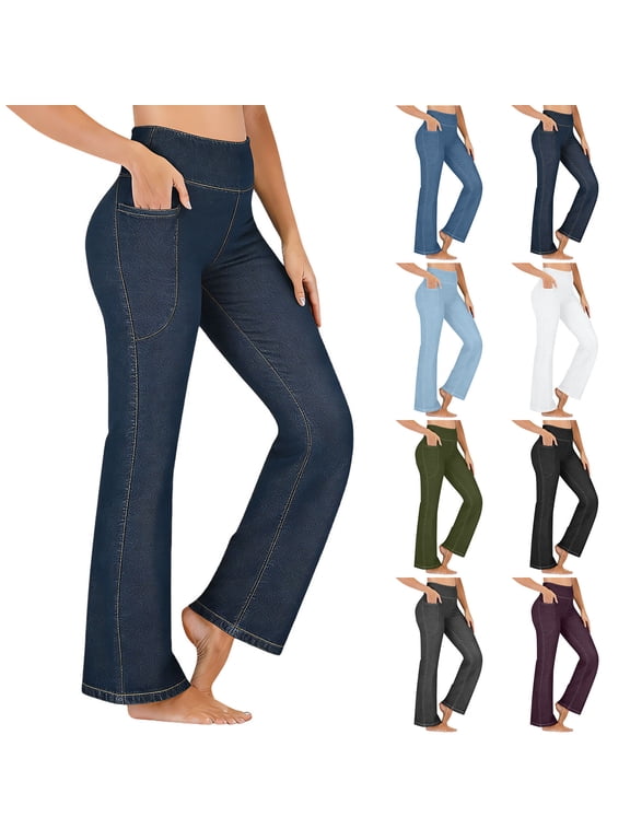 Women's Bootcut Jeans 2026 - Stretchy High Waist Flared Jean Pull On Denim Trousers Comfort Bell Bottom Denim Pants Tummy Control Jeggings Lightweight Trendy Jeans for Ladies