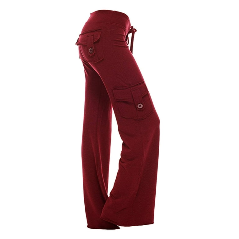 Women's Bootcut Pants Leggings with Pockets Autumn Workout out Leggings  Stretch Waist Button Pocket Yoga Gym Loose Pants 