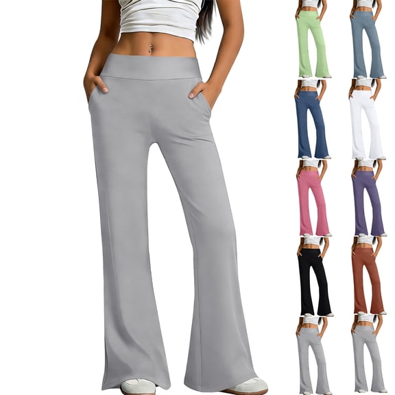 Women's Bootcut Yoga Pants High Waist Flared Leggings Tummy Control Side Pockets Workout Casual Wear Lounge Pants 2026 Pink S