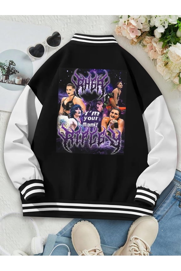 Women's Bootleg Baseball Jacket Rhea Ripley Tribute Hoodie Goth Style Australian Classic. Perfect for Combat Sports Fans Dominik Mysterio Enthusiasts. Judgment Day Inspired!