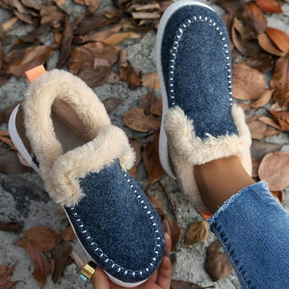 Women's Boots 2024 New Women Winter Boots Fur Shoes Women Ankle Boots Snow Botas Mujer Slip On Winter Shoes Female Flat Footwear (Blue,38)
