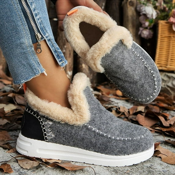 Women's Boots 2024 New Women Winter Boots Fur Shoes Women Ankle Boots Snow Botas Mujer Slip On Winter Shoes Female Flat Footwear (GRAY,43)