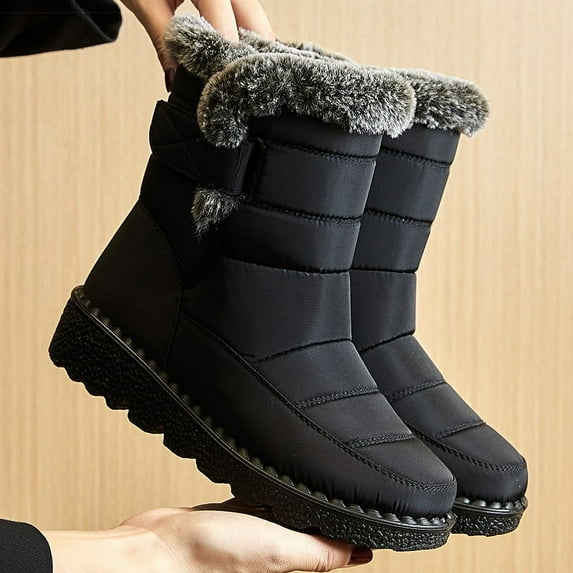 Women's Boots 2024 Trend Winter Shoes for Woman Winter Boots Ankle Low Heels Botas Mujer Waterproof Snow Boots with Fur Shoes (Black,41)
