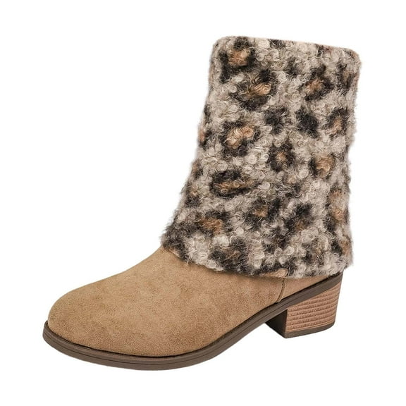 Women's Boots Autumn/Winter Warm Leopard Print Boots with Thickened Leg Covers for Cozy Comfort and Style