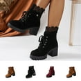 thumbnail image 1 of Women's Boots Casual Comfortable Chunky Heel Round Toe Lace-Up Zipper Ankle Boots Winter Versatile Cozy Short Boots, 1 of 9