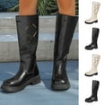 thumbnail image 1 of Women's Boots Chunky Low Heel Round Toe Knee High Boots with Side Zipper Comfortable Vintage Warm Booties Womens Shoes Girls Ladies BootsBlack 9, 1 of 10