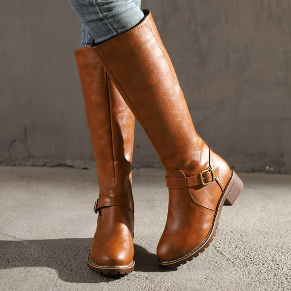 Women's Boots, Classic Tall Boots with Functional back Zipper and Outside Decorative, Low Heel
