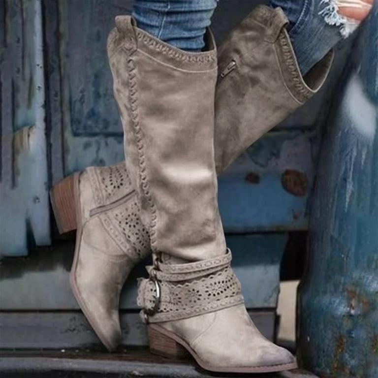 Women s Boots Cowboy Boots For Women Boots Womens Cowboy Boots Vintage Hollow Out Buckle Boots For Women Cheshire Boots Shoes Compression Socks Women 20 30mmhg Mid Calf Women Mid Calf Boots Walmart ...