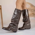 thumbnail image 1 of Women's Boots Fall Winter Solid Color Round Toe Buckle Mid Heel Mid-Calf Knight Boots Soft Comfort Fashion Casual for Women Leisure Outdoor Daily Wear, 1 of 9