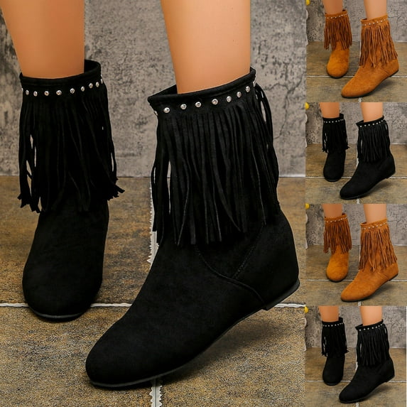 Women's Boots Flat Heel Round Toe Mid Calf Boots Casual Winter Warm Short Boots Solid Color Winter Shoe for Women's Trendy Black 7