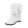 thumbnail image 1 of Xiaoxatg Women's Boots Ladies Fashion Leather Bow Rhinestone Decorative Side Zipper Inside High Heel Short Boots for Stylish Winter Wear 8.5 White, 1 of 9