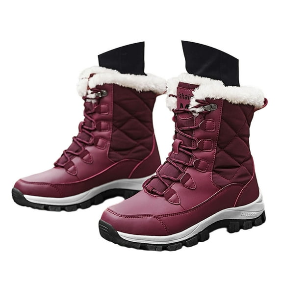 Xiaoxatg Women's Boots - Mid Calf Lace Up Warm Comfortable Outdoor Walking and Hiking Footwear 9 Wine