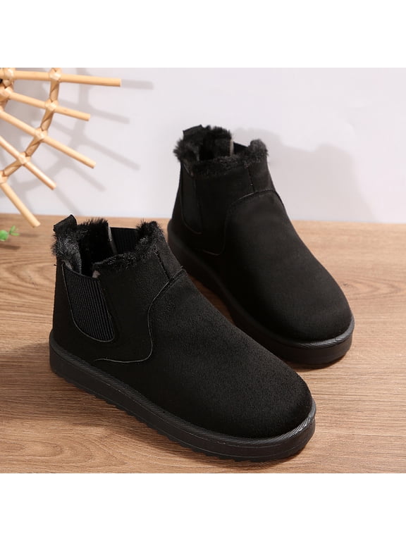 Women's Faux Suede Slip-On Snow Boots, Short Warm Ankle Booties