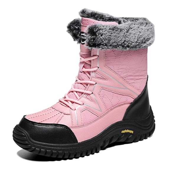 Xiaoxatg Women's Boots Stylish Winter Boots Insulated Lined Ladies Lace-Up Mid Calf Leather Design for Comfort 6 Pink