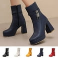 thumbnail image 1 of Women's Boots Thick-Soled Square Toe Mid Calf Boots Women's Fashion Casual Versatile Comfortable Booties Fall Winter Warm Shoes Dark Blue 9, 1 of 7