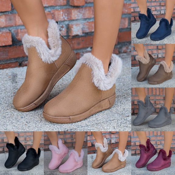 Xiaoxatg Women's Boots Warm Lined -On Ankle Booties Soft Suede Casual Shoes for Winter Activities 7.5 Black