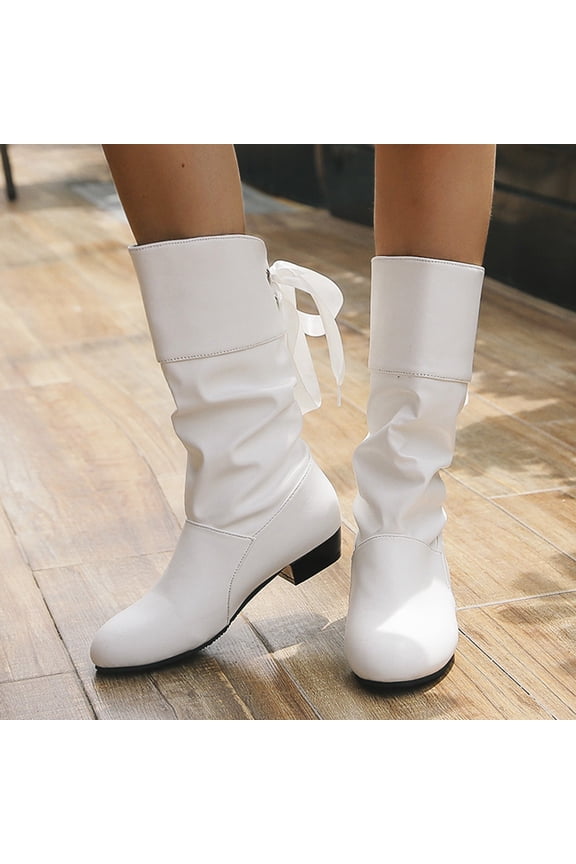 Women's Boots Wide Calf, Low Heel Winter Boots Slouch Mid-Calf Ankle Boots