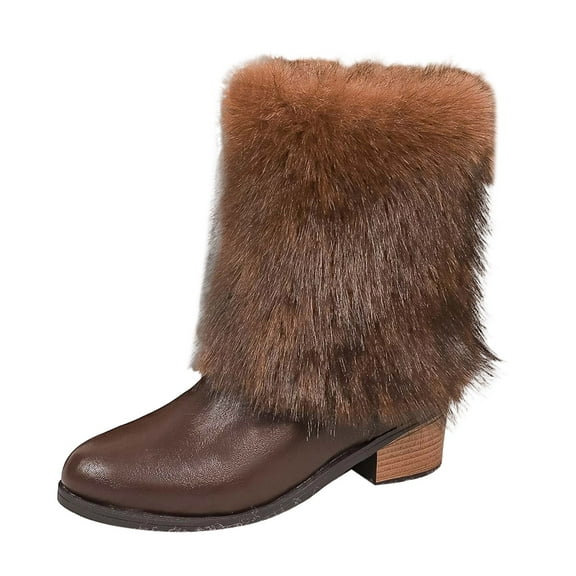 Women's Boots Winter Lined Short Warm Thick Heel Boots for Outdoor Daily Wear