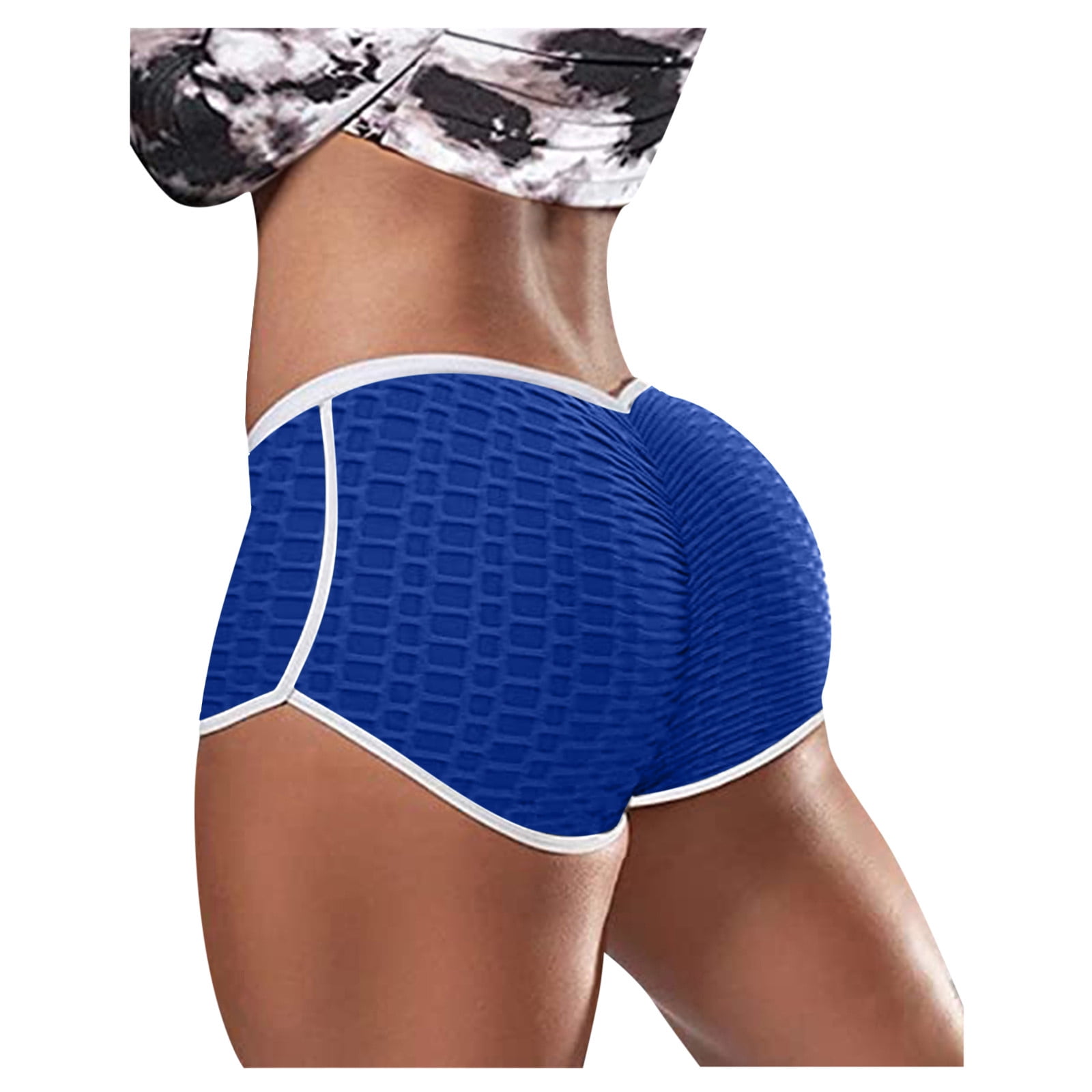 YYDGH Sports Booty Shorts for Women Side Drawstring High Waisted Yoga  Shorts Bubble Textured Scrunch Butt Lifting Hot Short Blue M
