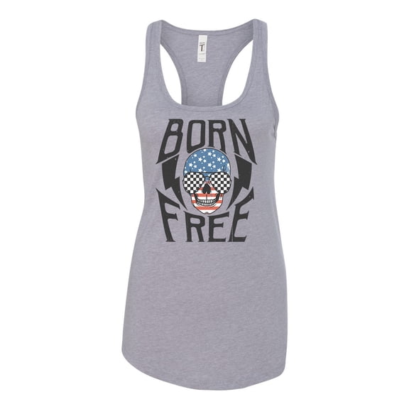 Women's Born Free Patriotic Fourth of July Independence Day Racerback Tank Top Graphic Tee-Sports Grey-large