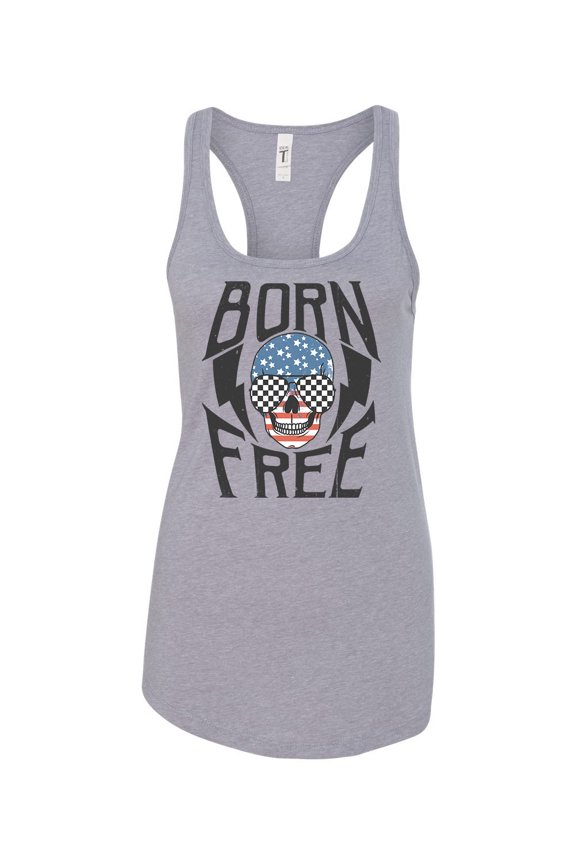 Women's Born Free Patriotic Fourth of July Independence Day Racerback Tank Top Graphic Tee-Sports Grey-xl