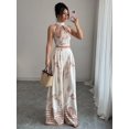 thumbnail image 1 of Women's Botanical Halter Crop Top and Wide Leg Pants Set, Printed Two Piece Vacation Outfit, 1 of 7
